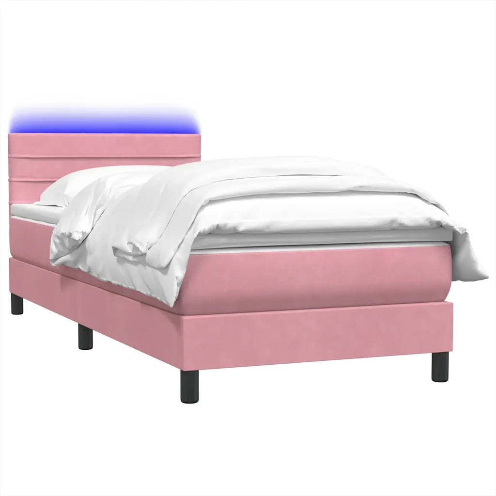 Letto a Molle con Materasso e LED Rosa 80x220 cm Velluto 3317006
