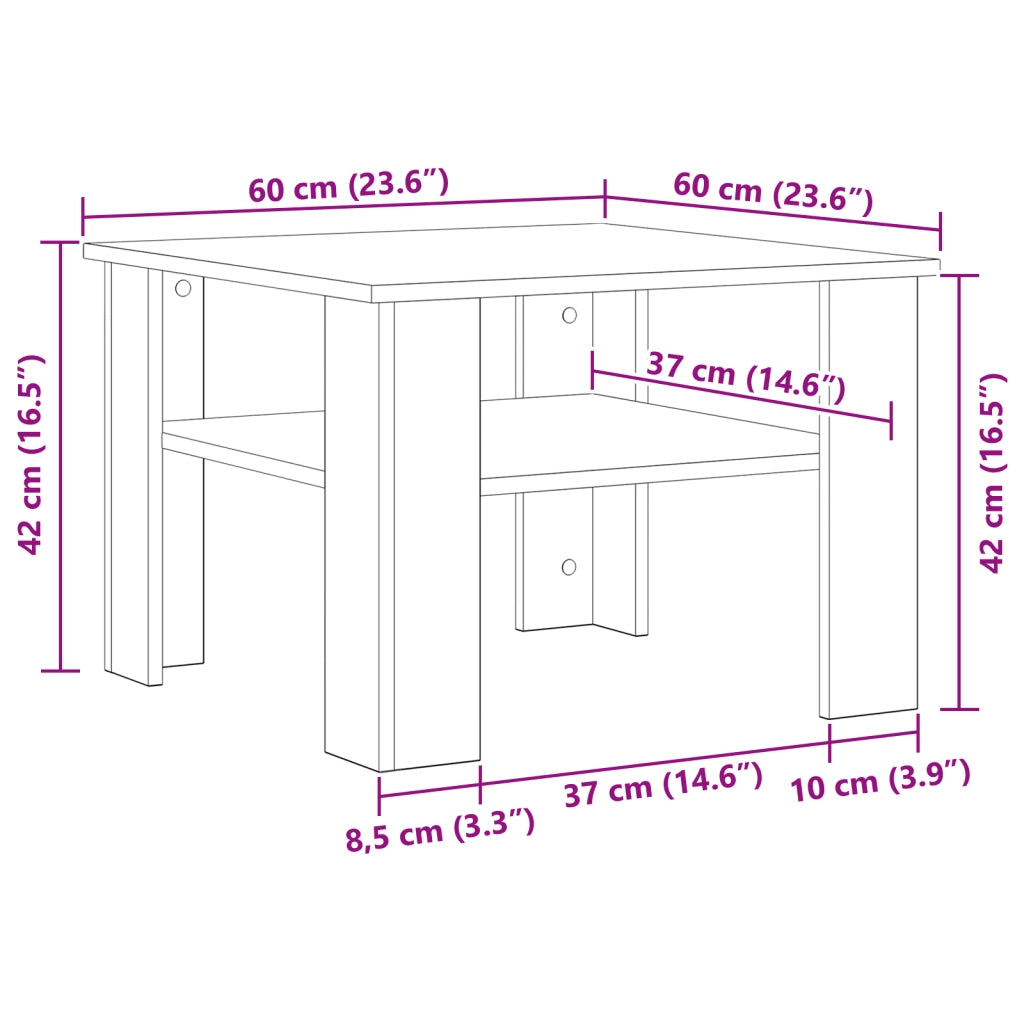 Tavolino da caffÃ¨ nero in Rovere 60x60x42 cm in legno ingegnerizzato
