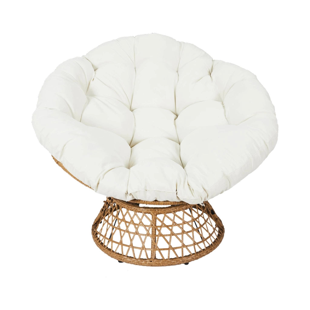 Poltrona papasan girevole a 360° in polirotilene, ecrù