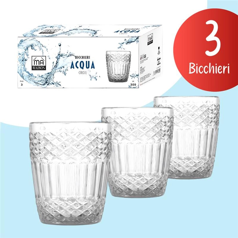 MA MAISON SET 3 BICCHIERI CROSS IN VETRO CAPIENZA 300CC