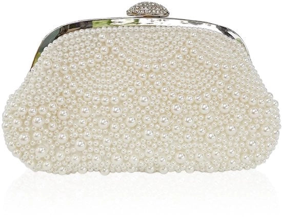 Portafoglio di Peli con Clutch e Portamonete per Donna con Perle e Collana in Ivoressimo