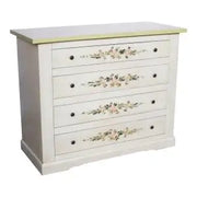 Comò casettiera in legno Shabby chic mod toscano bianco anticato decorato a mano filo verde
