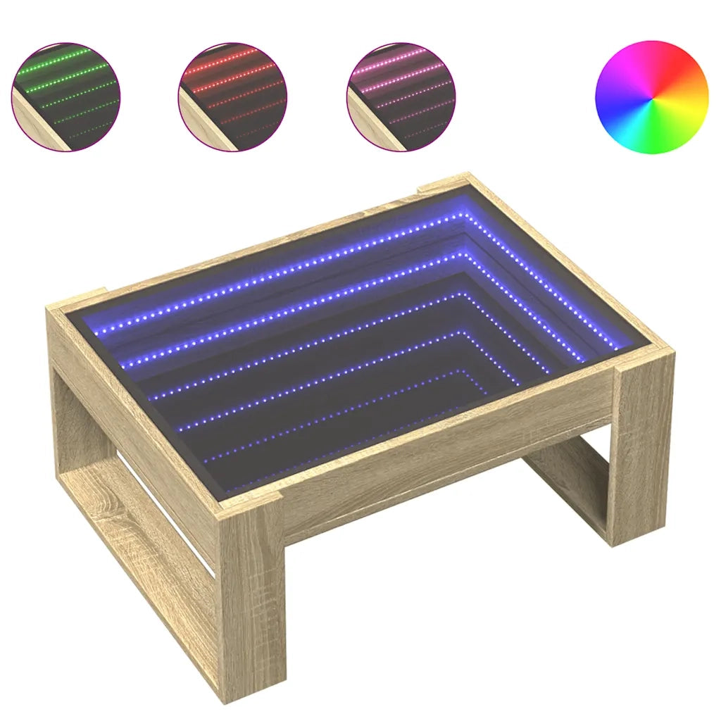 Tavolino da Salotto con LED Infinity-Tavolino da soggiorno Rovere Sonoma 70x53x30 cm