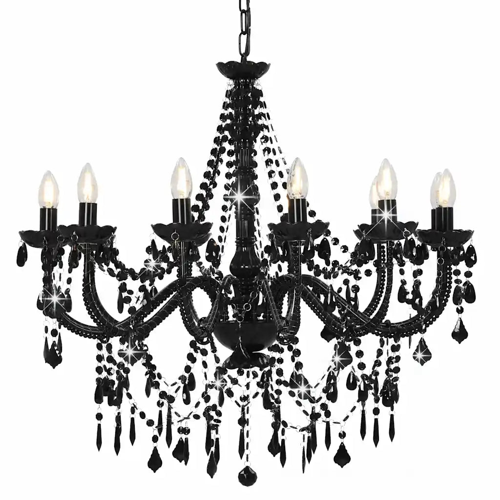 Lampadario con Perline Nero 12 Lampadine E14 CFW5488535