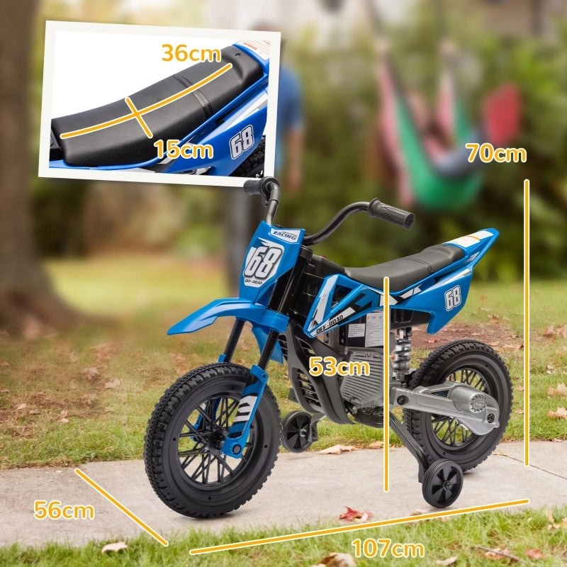 Moto elettrica per bambini, 12V, con musica, veicolo per bambini con rotelle, 3-6 anni, blu