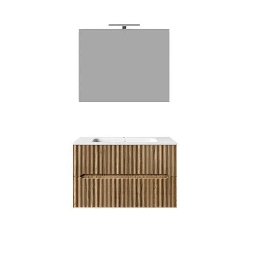 Composizione mobile bagno sospeso con cassetti cm 70 cannettato mod. STICK - Rovere Chiaro