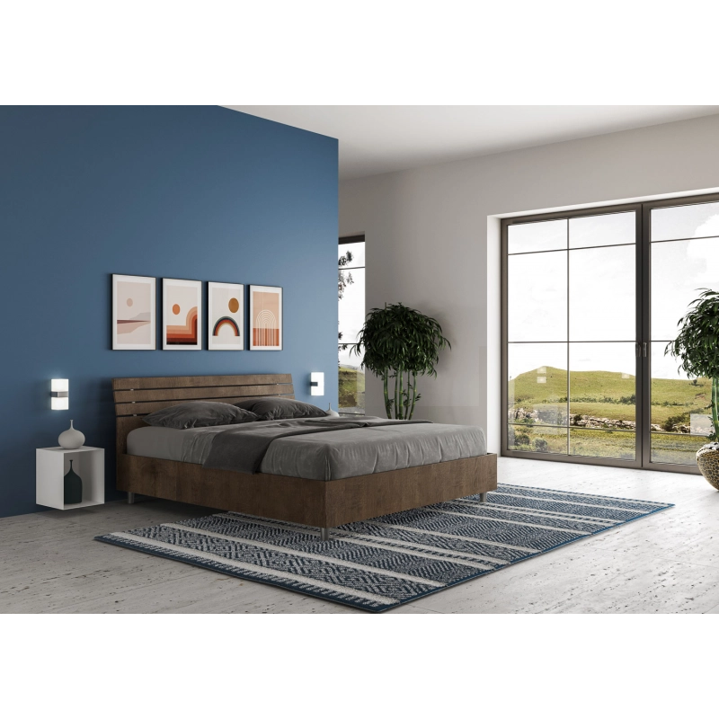 Letto Matrimoniale 160x190 cm testata inclinata con doghe Ankel - Con rete,Noce