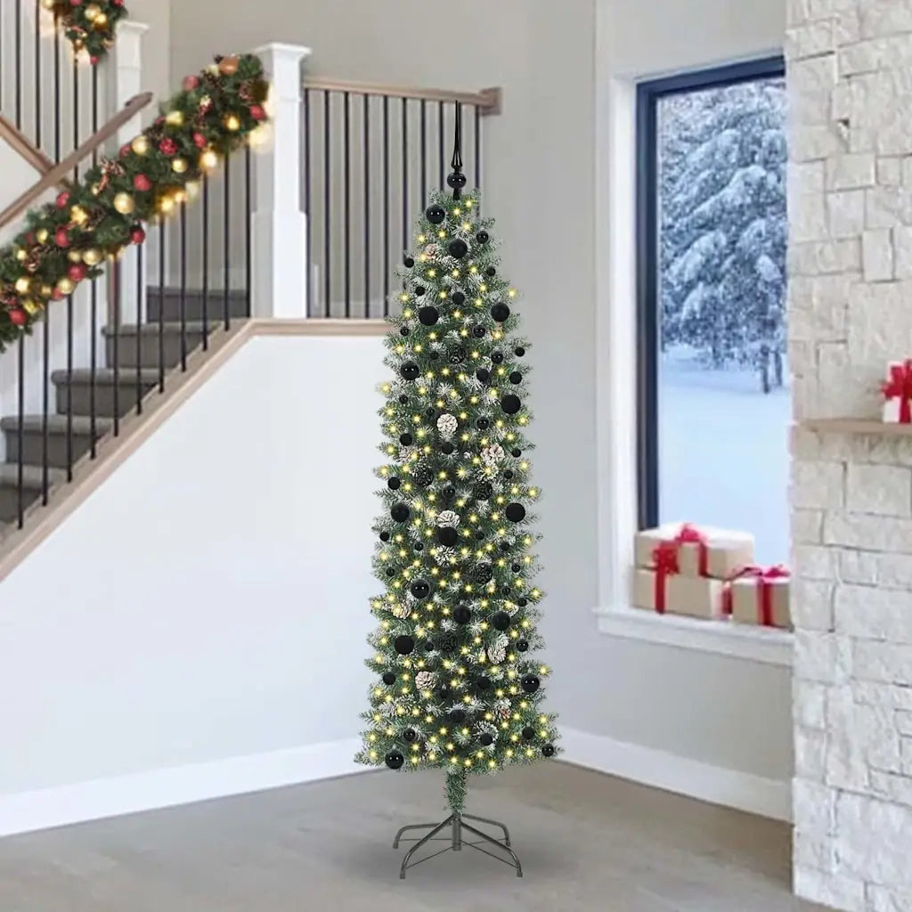 Albero di Natale Artificiale Sottile Verde e Bianco 240 cm