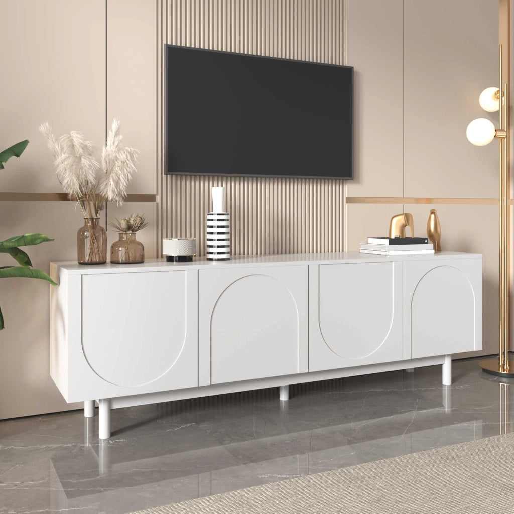 Mobile TV bianco 175x38x56 cm con ripiani regolabili e frontali lucidi