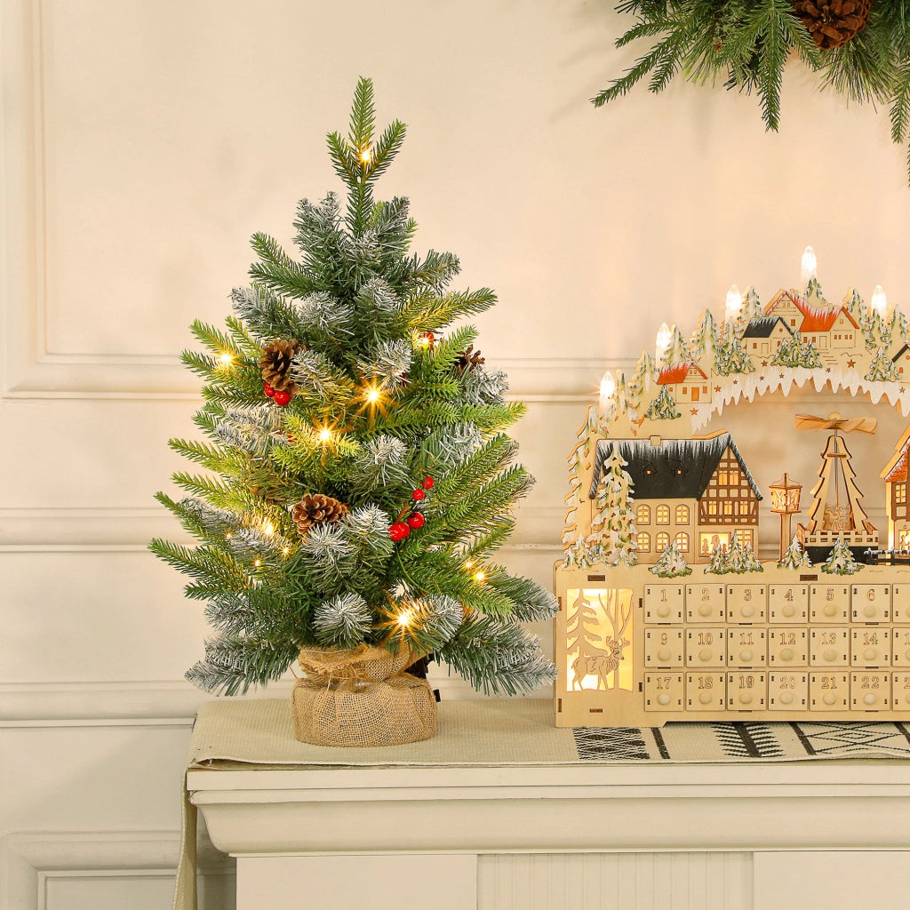 Albero di Natale da Tavolo 60 cm con Luci LED ¨C Zephmum ¨C Verde 20 Luci 141 Rami 5 Pigne 5 Grappoli di Bacche Rosse