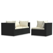 Set Divani da Giardino 3 pz | Set Salotto da Giardino con Cuscini in Polyrattan Nero