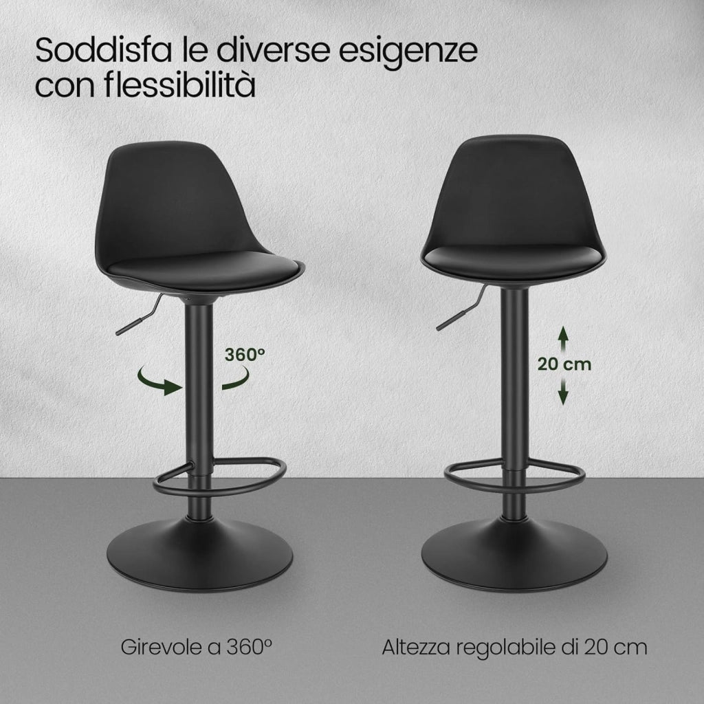 Coppia Sgabello da Bar Moderno Sgabello Alto con schienale in Simipelle Sedia Alta da Cucina Regolabile Girevole Nero 0651BY-2