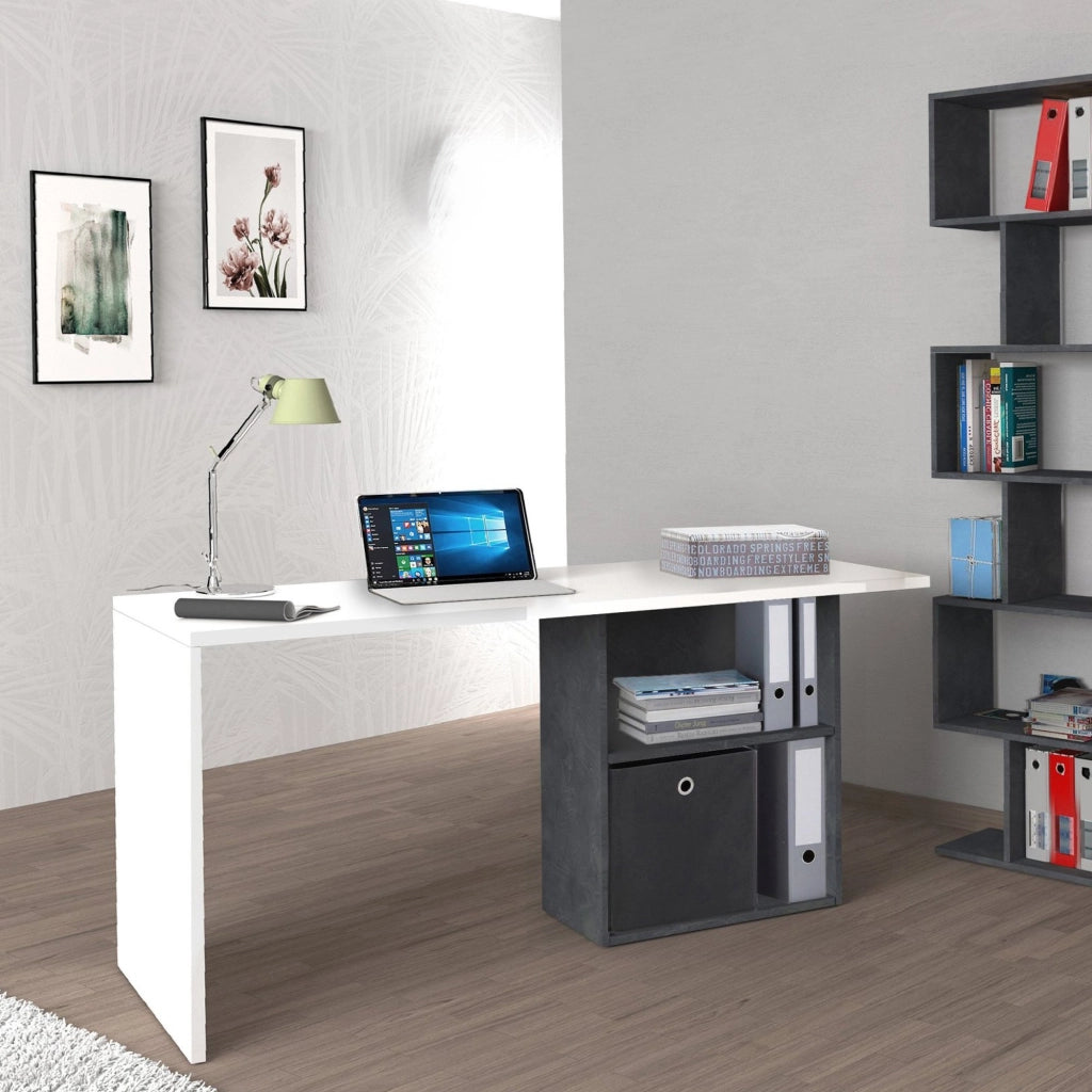 Antioco, Scrivania 2 Ripiani Made in Italy, 110x50x75h cm Bianco Lucido