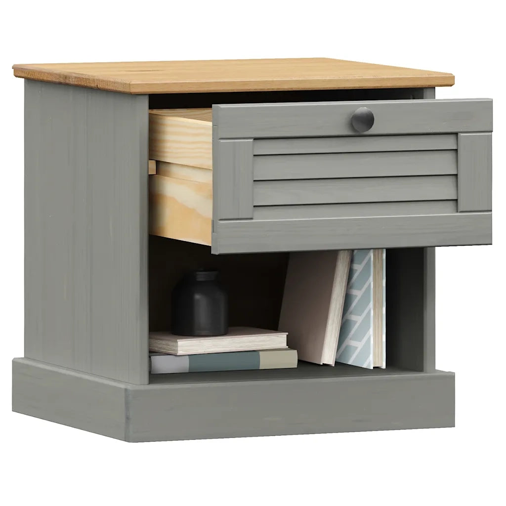 Comodino VIGO Grigio 42x35x42 cm in Legno Massello di Pino 353156