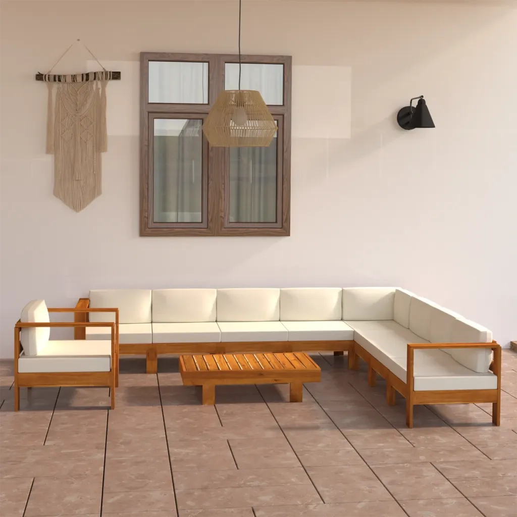 Set da Giardino 10 pz con Cuscini 100x60 cm Legno di Acacia 3057944