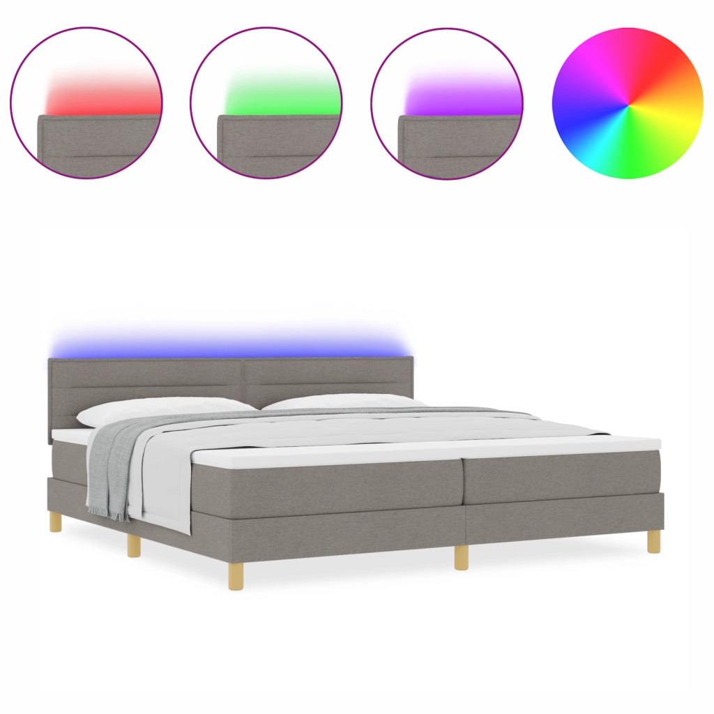 Letto a Molle con Materasso & LED Tortora 200x200 cm Tessuto