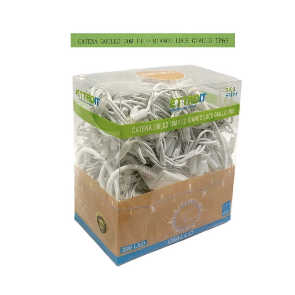 Luci Natalizie Catenaria  300 LED 30 Metri  Filo Bianco Luce Gialla Calda Flash Bianco Esterno Raccordabile  IP65