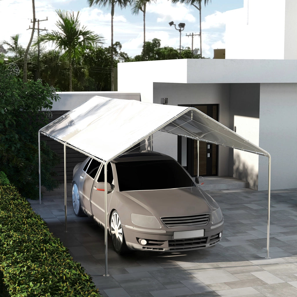 Copertura di Ricambio 6x3 m in PE Bianco Anti-UV per Carport Auto con Corde Elastiche