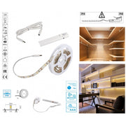 Trade Shop - Kit Striscia Led Con Sensore Movimento Bianco Caldo 3000k 2,4w 180lm A Batterie -
