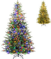 Albero di Natale Artificiale Pre-illuminato 210 cm, Albero di Natale con 300 Luci LED Calde e Multicolori, 11 Modalità, 678 Rami PVC e PE, Base Metallica Pieghevole (210 cm)