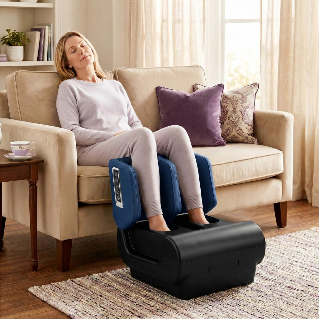 Beinmassagegerät Hocker Wärme Luftkompression Timer Blau/Schwarz