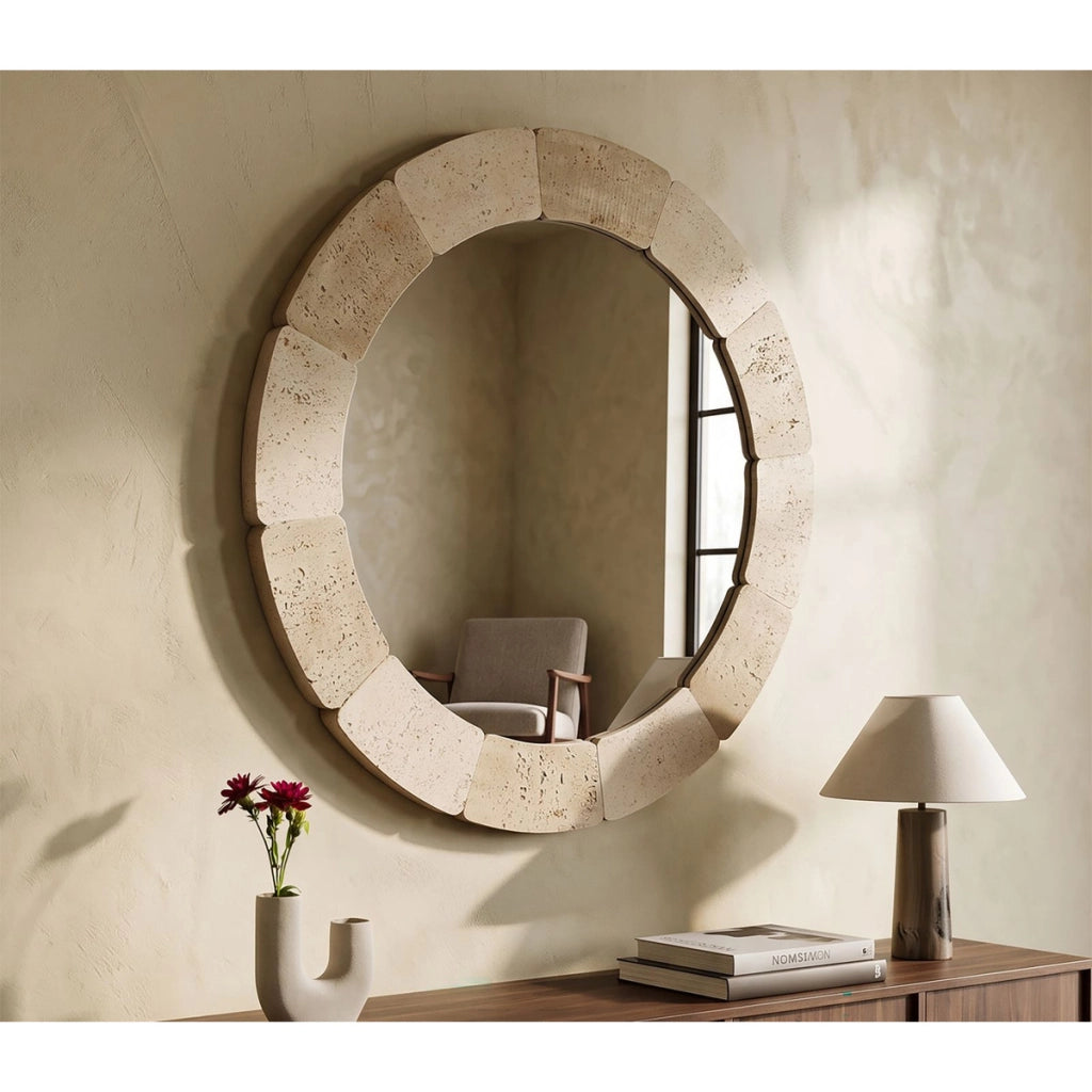 Specchio da parete rotondo con cornice effetto pietra O 90 cm