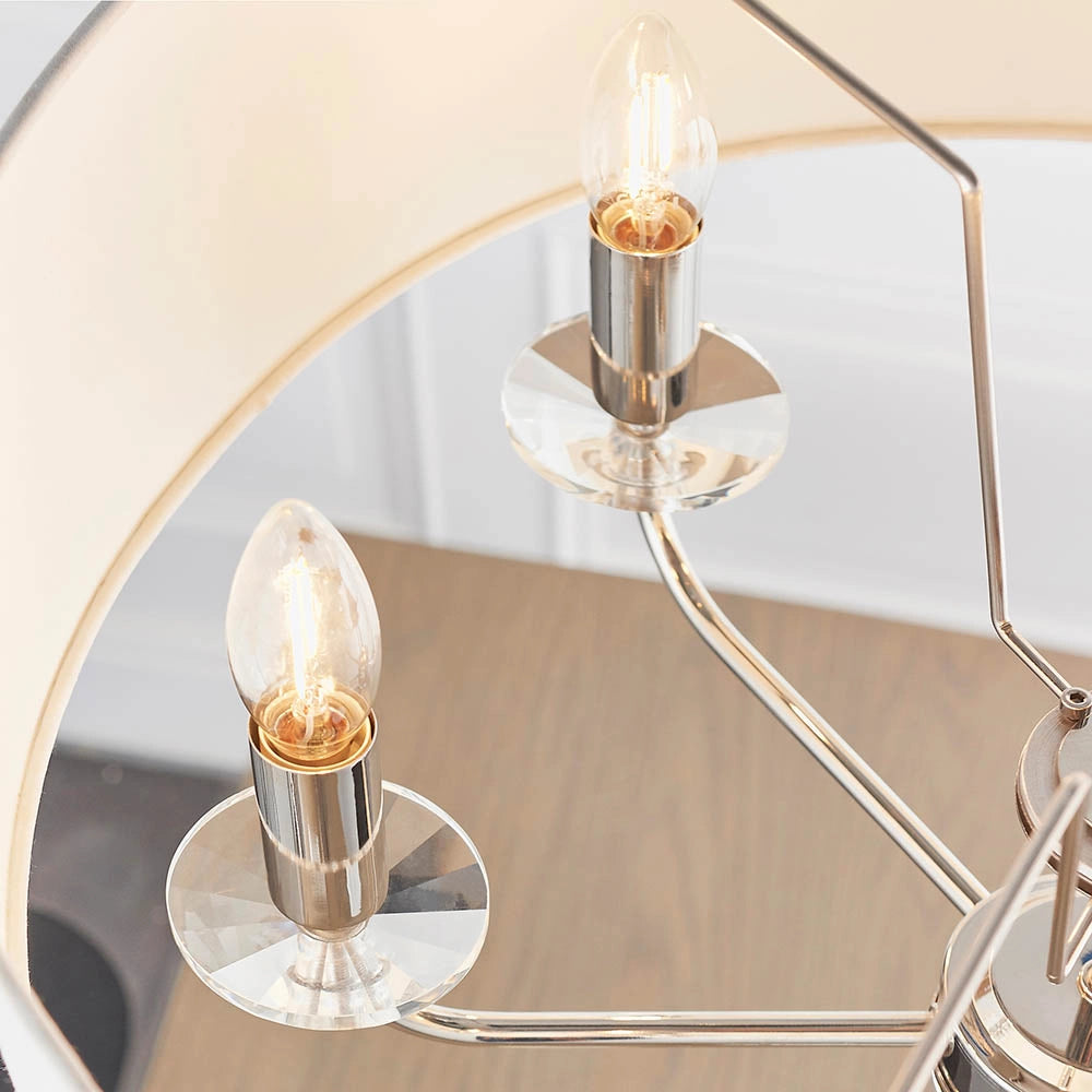 Lampadario Nixon 6 luci E14 nichel con paralume Endon