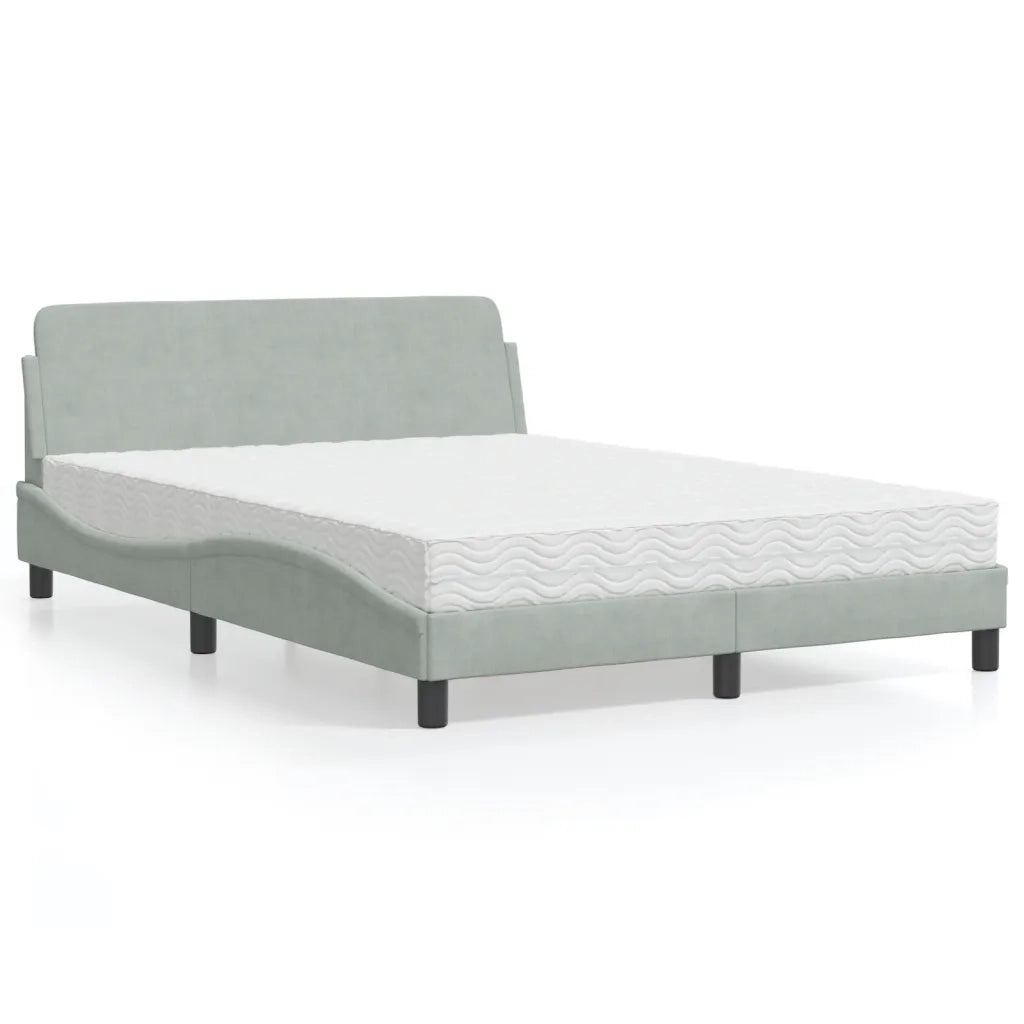 Letto con Materasso Dover Grigio Chiaro 140x200 cm in Velluto