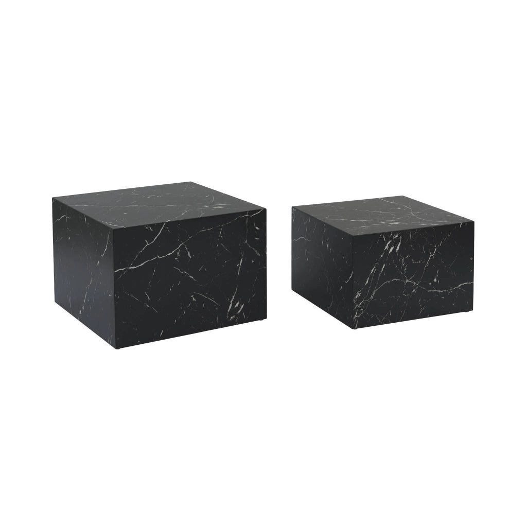 Set di 2 tavolini quadrati con effetto marmo, nero