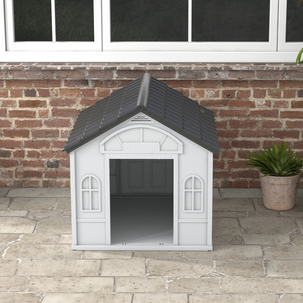 Casetta per Cani da Esterno 84,2x98,2x82 cm con Tetto Inclinato in PP Impermeabile Grigio
