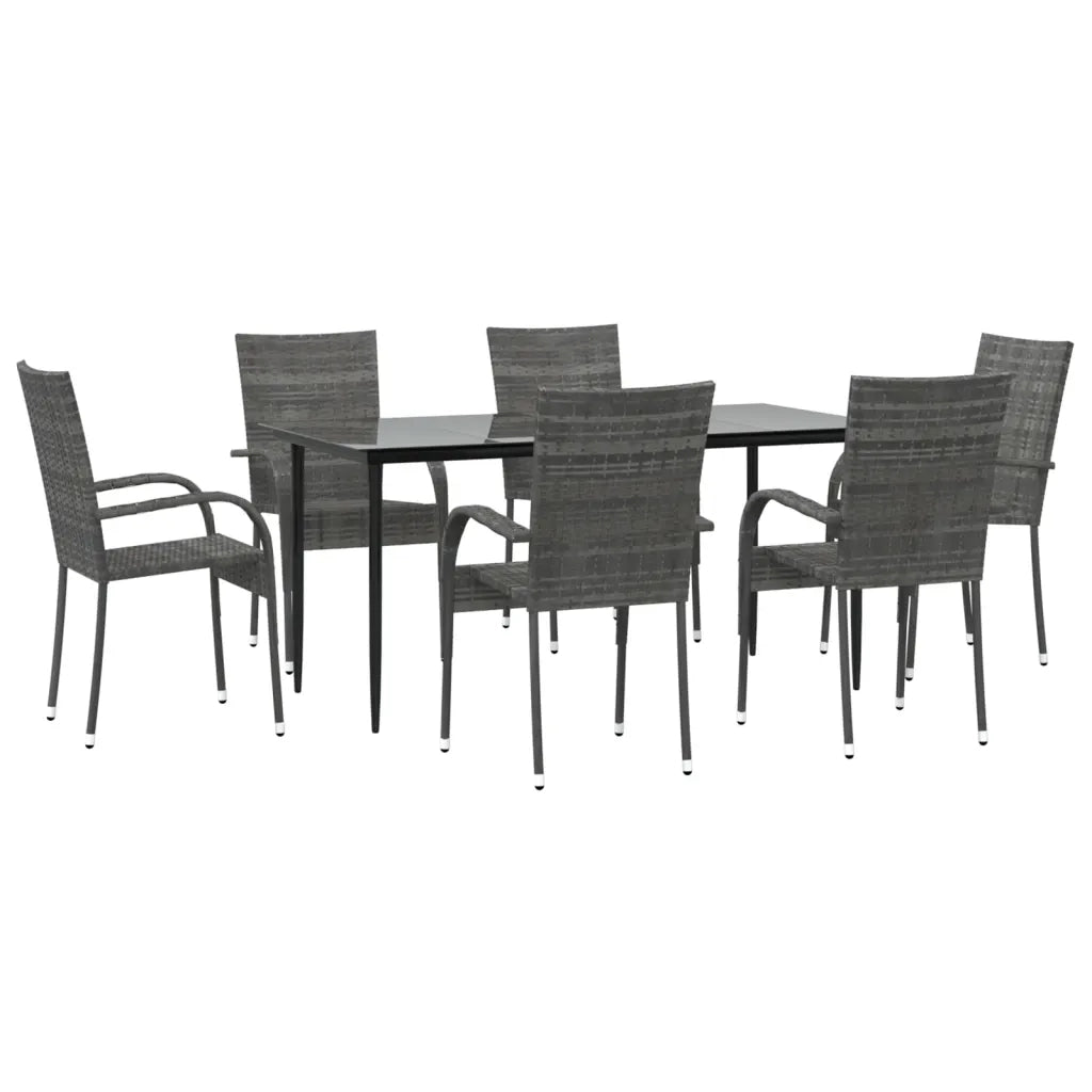 Set da Pranzo da Giardino 7 pz | Set Salotto da Giardino Grigio in Polyrattan