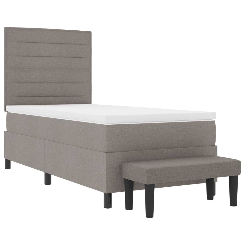 Letto Box Spring con Materasso e Panchina Taupe 100x200 cm in Tessuto