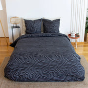 Completo letto in cotone reversibile stampa zebrata 2 posti nero