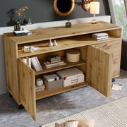 OKWISH Credenza Vintage con 2 Ante 3 Cassetti e Vano Aperto Ripiano Regolabile per Soggiorno Ingresso 120 x 40 x 85 cm