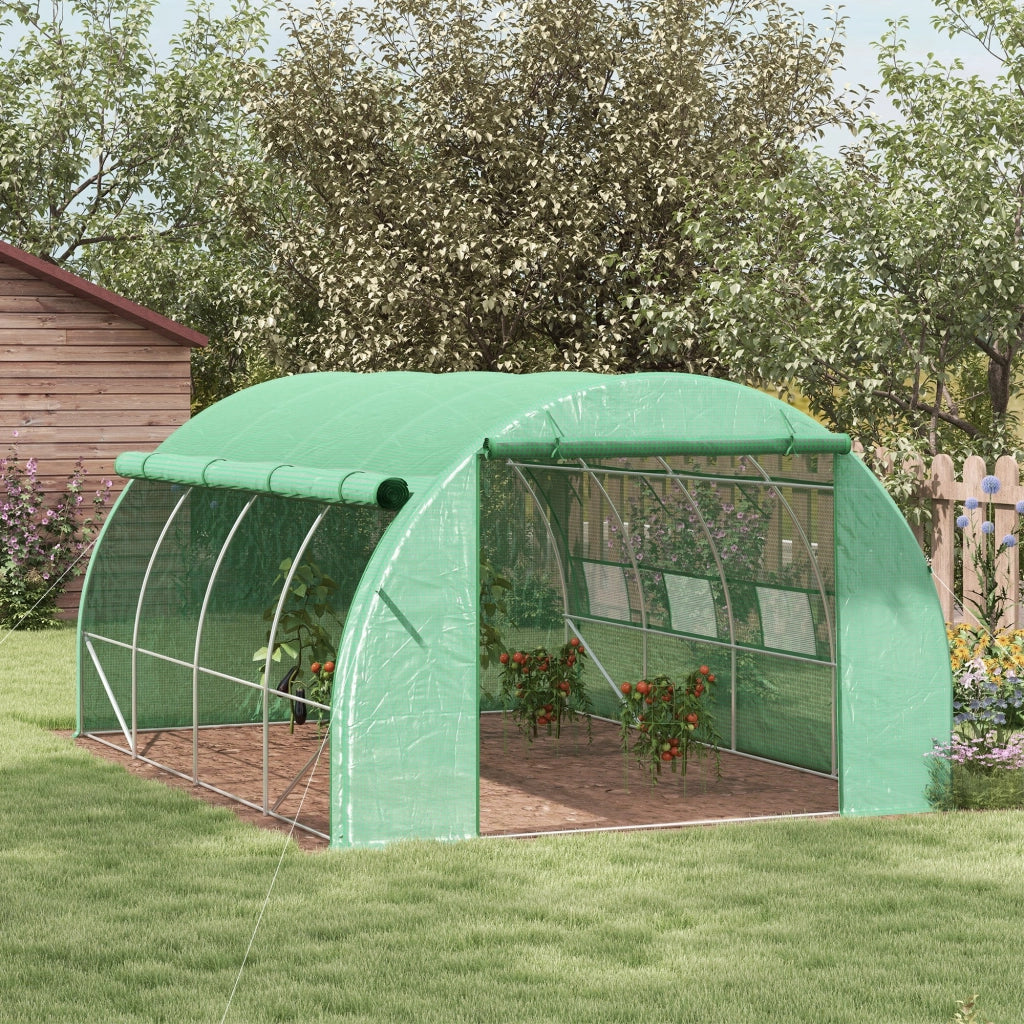 Serra da giardino in PE con struttura in acciaio zincato, 3,97 x 3 x 2 m, verde