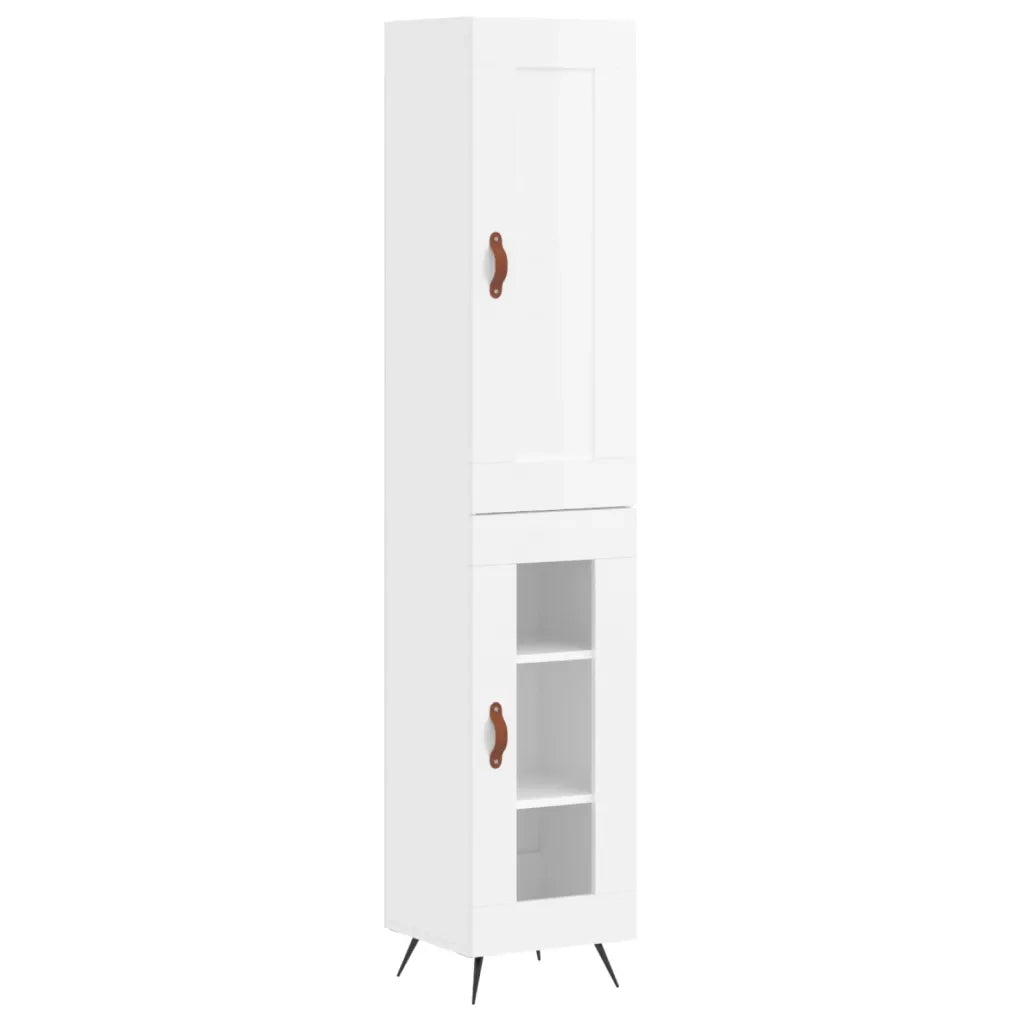 Credenza-Buffet-Armadio da cucina 34,5x34x180 cm in Legno Multistrato Bianco Lucido 997287