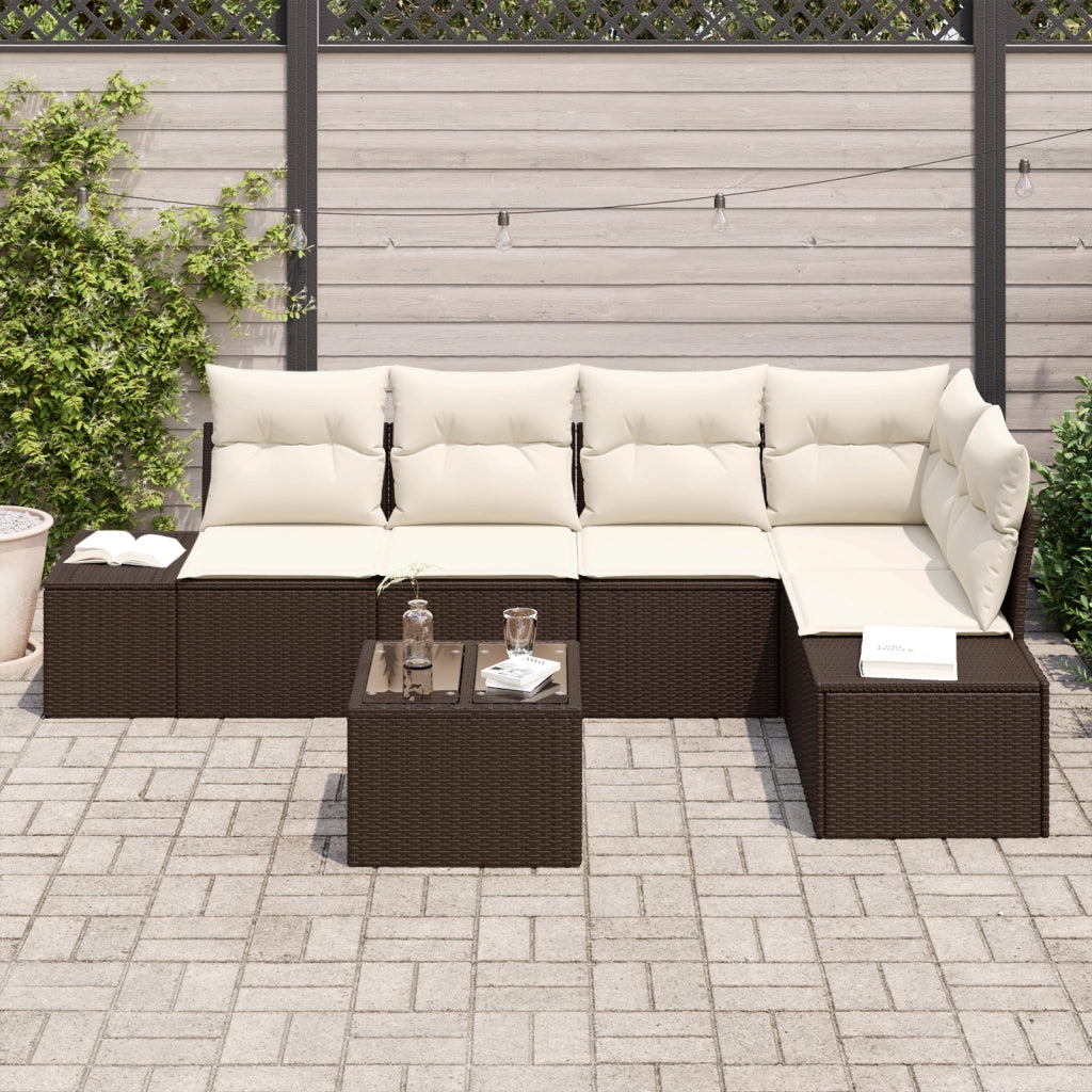Set di divani da giardino da 5 pezzi con cuscini in polirattan grigio