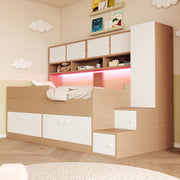 Letto Bambini in Legno con Contenitore, Armadio, LED e Scaletta ¨C MINIMAL ¨C 90x200