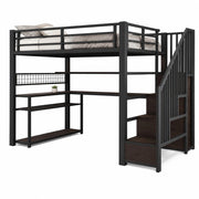 LETTO A CASTELLO 90x200 cm in metallo e MDF nero con scrivania, armadio e LED