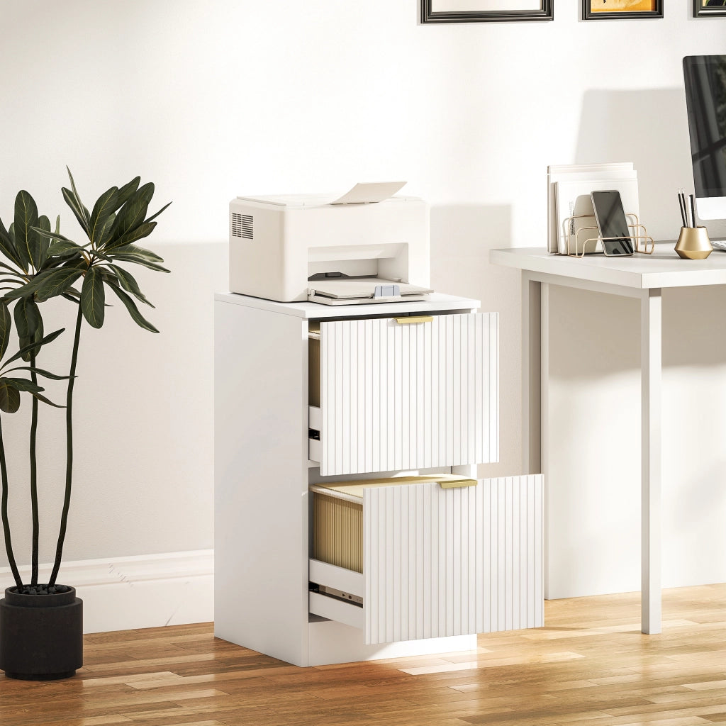 Cassettiera Ufficio 2 Cassetti Scanalati ¨C Xylo ¨C Bianco 40x40x71 cm