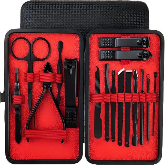 Set di Manicure in Acciaio per Uomini - 16 pezzi di Kit di Cura delle Unghie da Viaggio