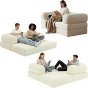 Divano 2 Posti Prodotto in Francia - Divano Letto Modulare in Schiuma ad Alta Densità e Tessuto in Velluto a Coste - Design Innovativo Boneless Couch, Spedito Compresso (Ecru)