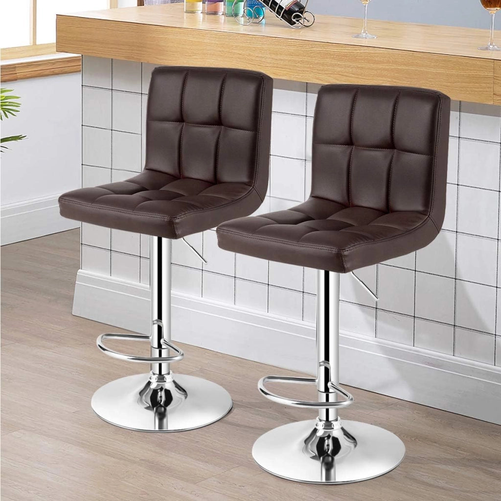 Set di 2 Sgabelli da Bar Regolabili in Altezza 65 – 85 cm, Girevole a 360° con Schienale e Poggiapiedi, Sgabello da Bistrò, Portata Fino a 150 kg