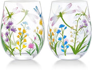 Set di due bicchieri da 18oz decorati a mano con tema farfalla giardino - Design unico - Alta qualità