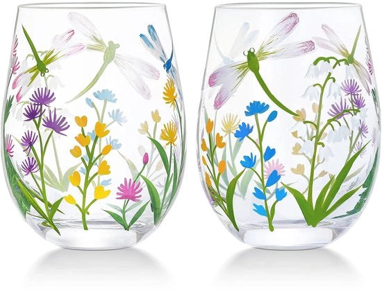 Set di due bicchieri da 18oz decorati a mano con tema farfalla giardino - Design unico - Alta qualità