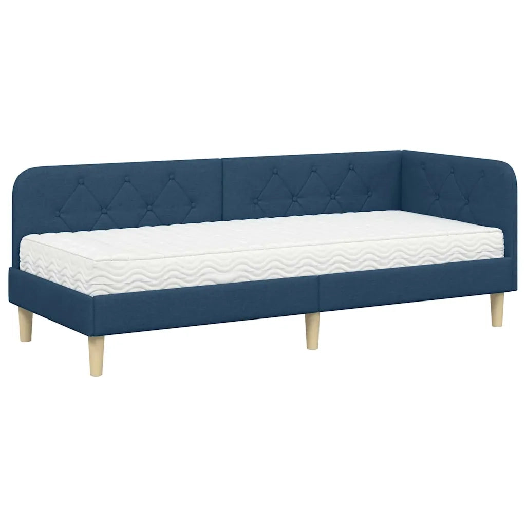Cornice del letto ad angolo Blu 80 x 200 cm Tessuto