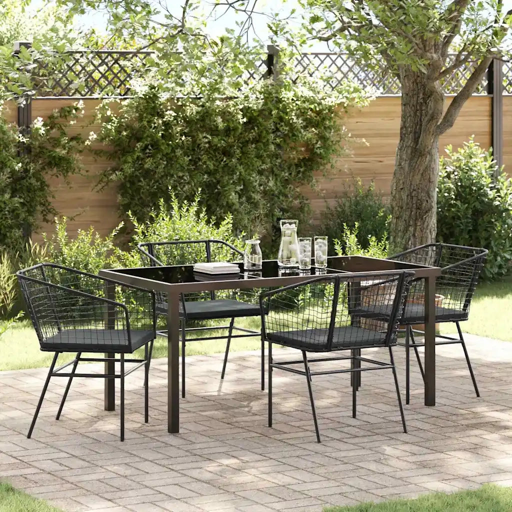Set da Pranzo per Giardino 5 pz | Set Salotto da Giardino Nero polyrattan