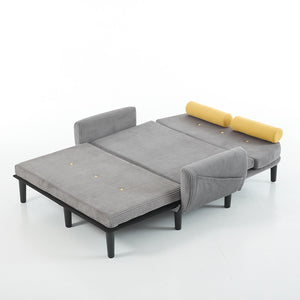 Divano 2 posti - Xylo - velluto costato grigio con spazio richiuso e funzione letto