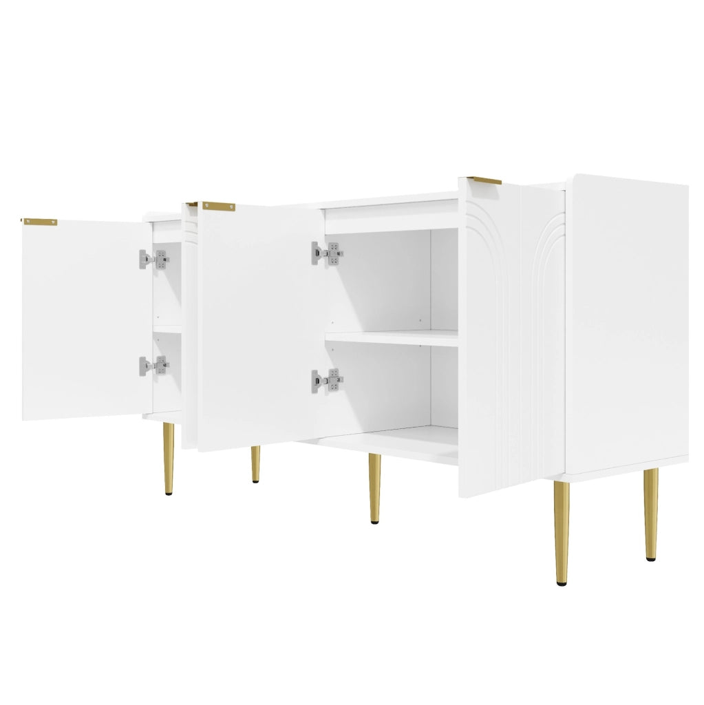 Sideboard 140x38x75 cm con 4 ante; ripiani regolabili; MDF; bianco