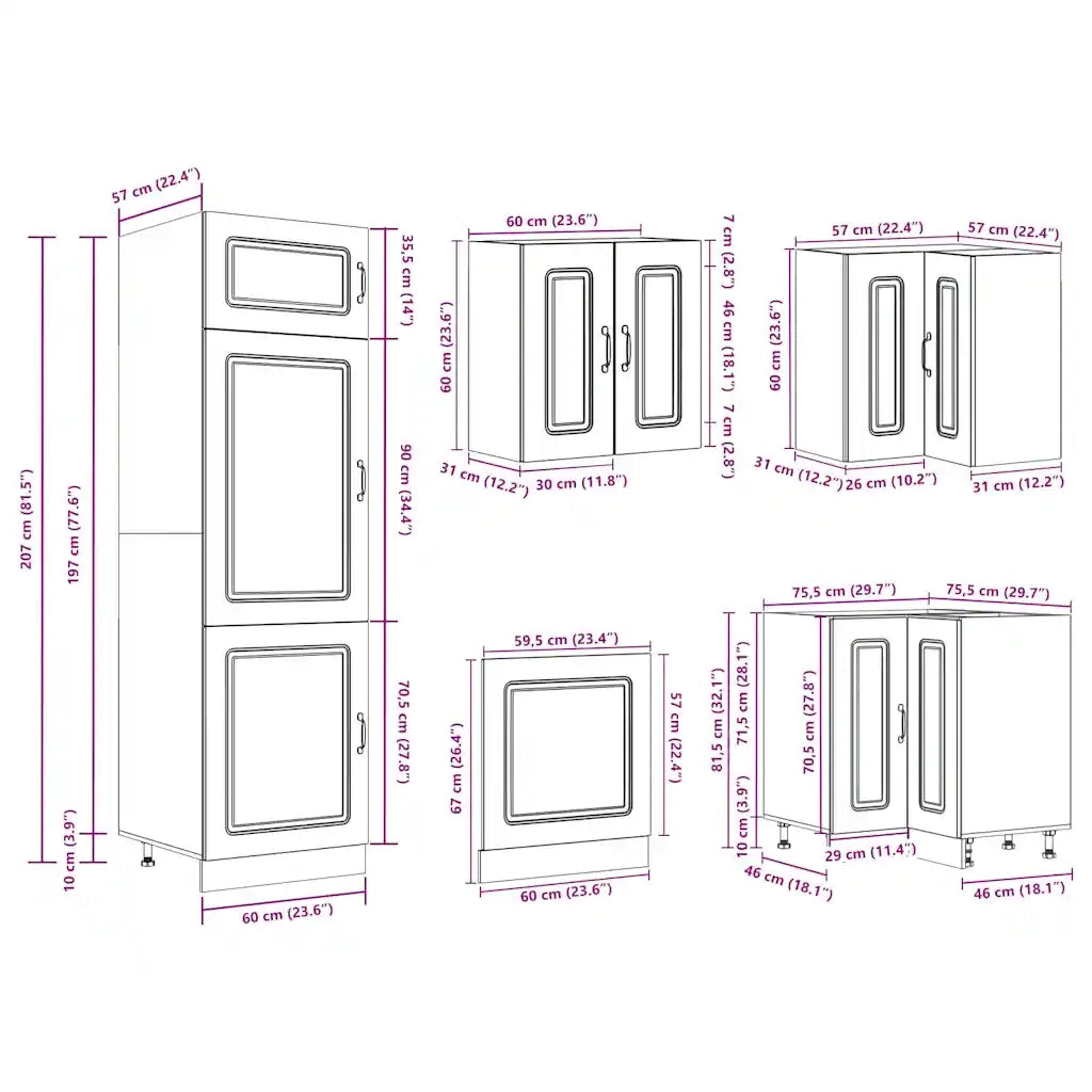 Set Mobili da Cucina 14 pz Kalmar Grigio Cemento in Truciolato 3314975